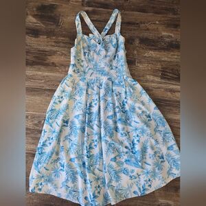 Hell Bunny Blue and White Floral Midi Dress